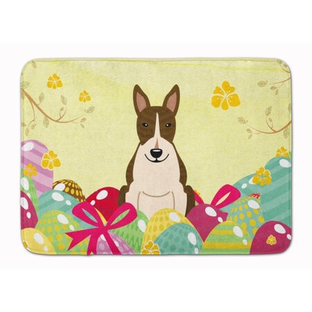 Carolines Treasures Easter Eggs Bull Terrier Dark Brindle Machine Washable Memory Foam Mat BB6136RUG